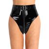 Women's Wet-Look Open-Crotch Thong with Zipper, Black, XXL view 1