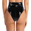 Women's Wet-Look Open-Crotch Thong with Zipper, Black, XXL view 3