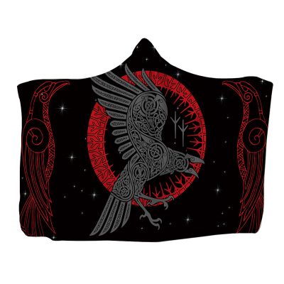 doyouwantmore Printed Flannel Hooded Blanket, Viking Tattoo Print, Wearable Nap and Travel Blanket for Children and Adults