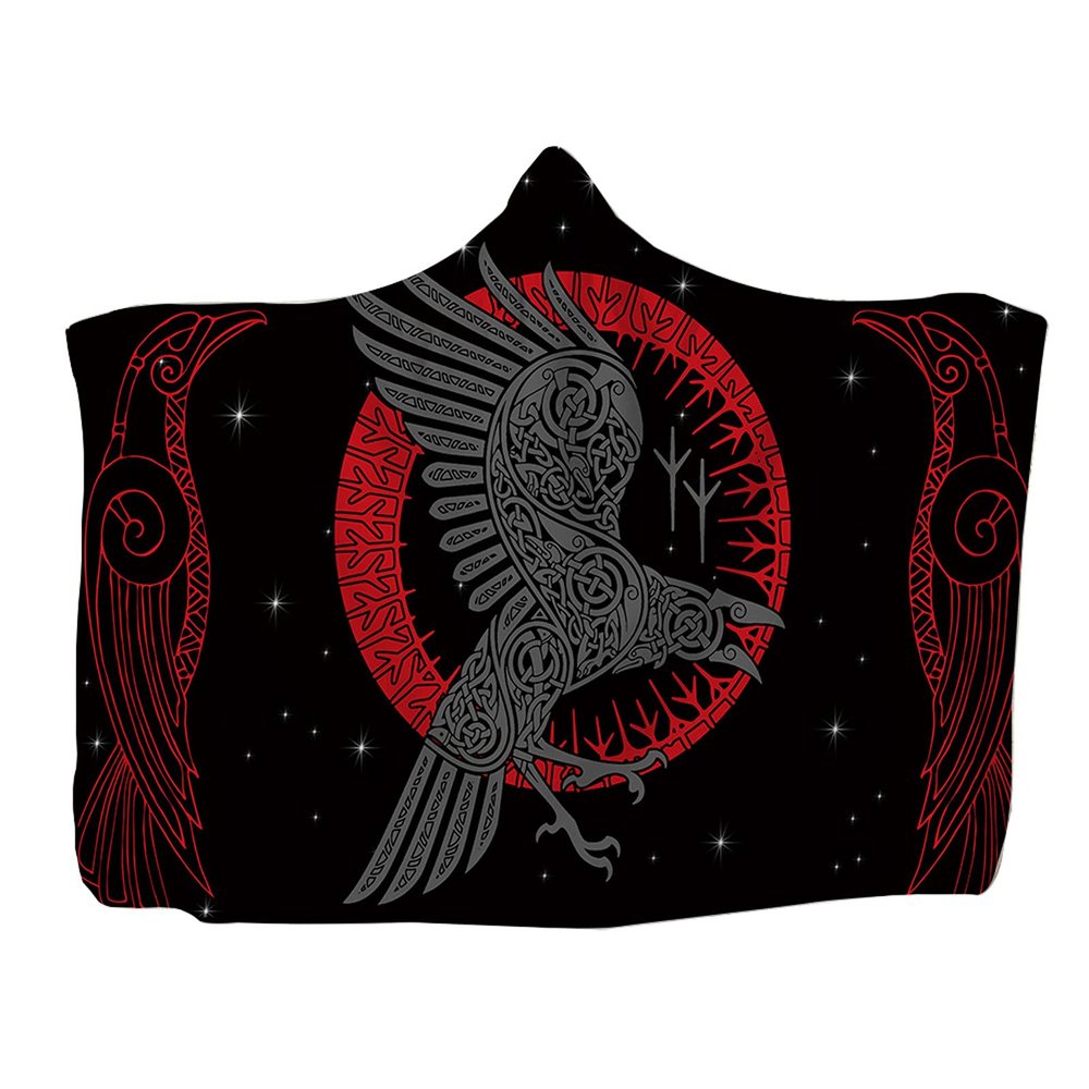 doyouwantmore Printed Flannel Hooded Blanket, Viking Tattoo Print, Wearable Nap and Travel Blanket for Children and Adults
