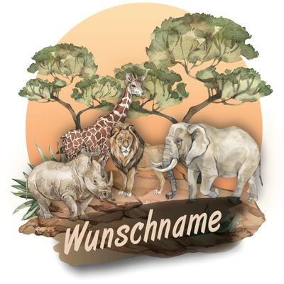Safari Animals Personalized Name Sticker, 15 x 15 cm