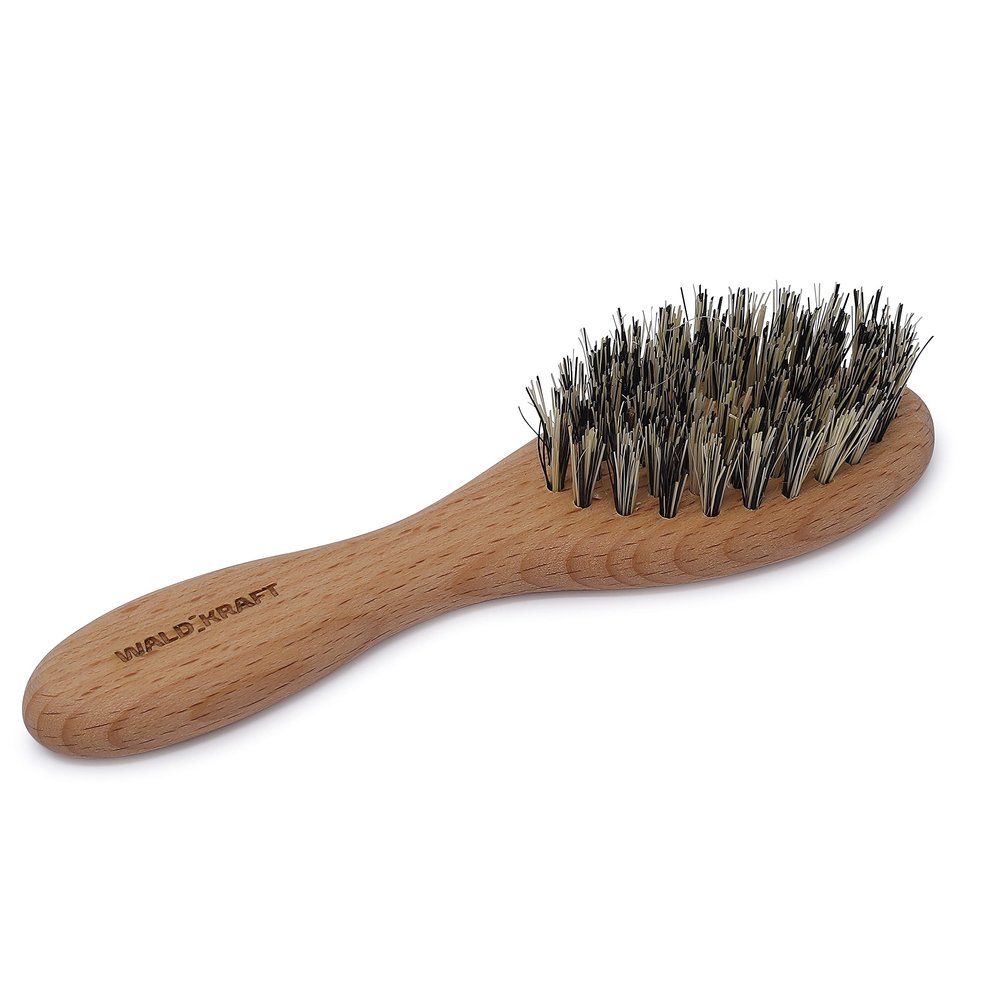 Travel Hair and Beard Brush, Beechwood Comb with Vegan Fibre-Arenga Mix Bristles, Made in Germany (1 pc.)