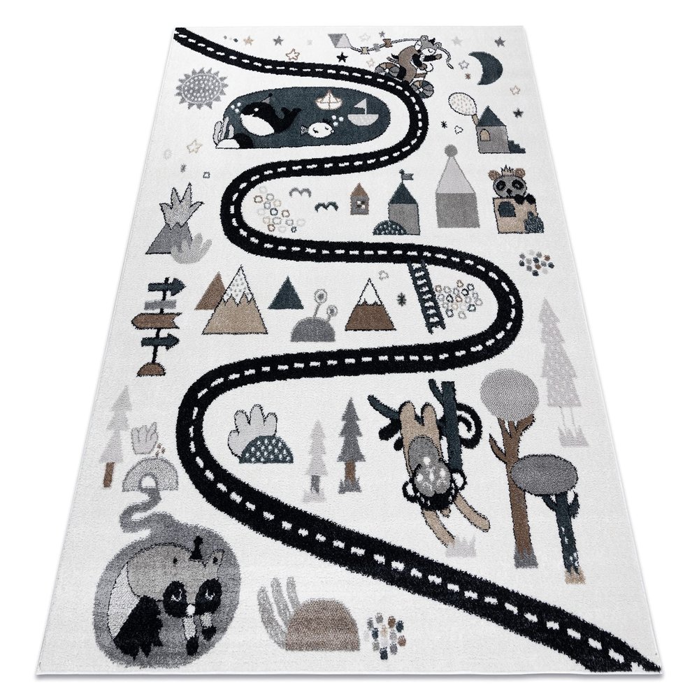 rugsx Fun Route Children's Rug with Road and Animal Pattern, Cream, 80 x 150 cm