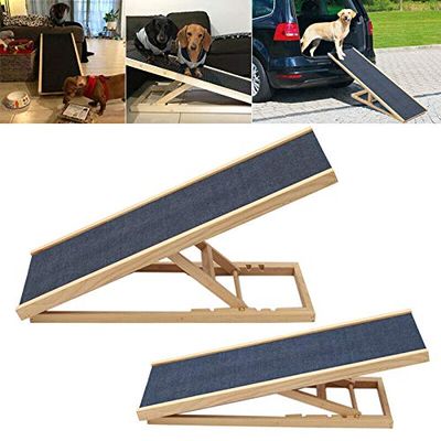 Folding Wooden Dog Ramp, Adjustable Pet Stair and Car Ramp