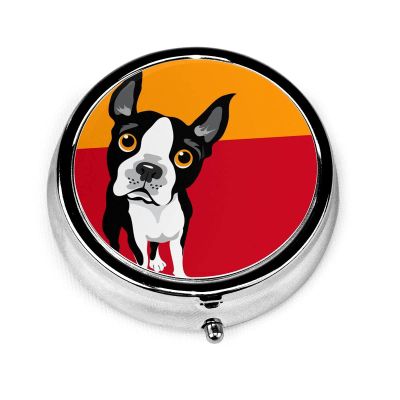 Boston Terrier Pill Case for Purse, Small Round Travel Organizer