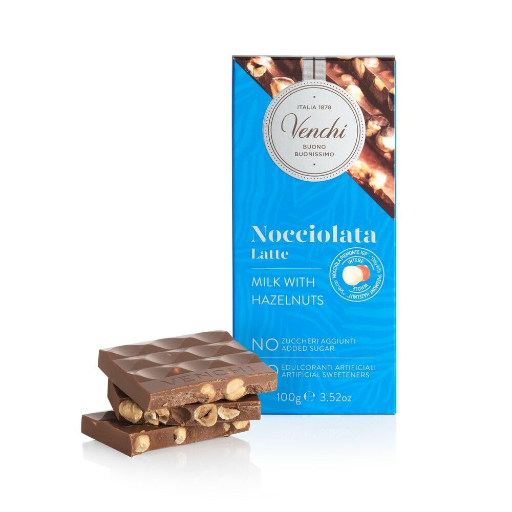 Venchi Hazelnut Milk Chocolate Bar, No Added Sugar, 100 g