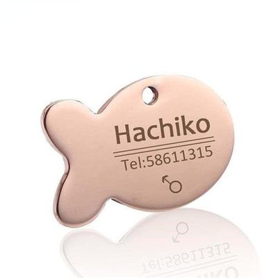 Personalized Stainless Steel Dog Tag, Engraved ID Tag, Rose Gold Fish Design