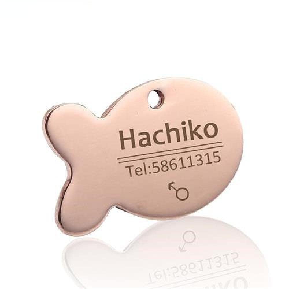 Personalized Stainless Steel Dog Tag, Engraved ID Tag, Rose Gold Fish Design