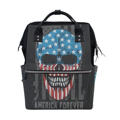LDIYEU Skull USA Flag Artwork Diaper Backpack, Large Capacity
