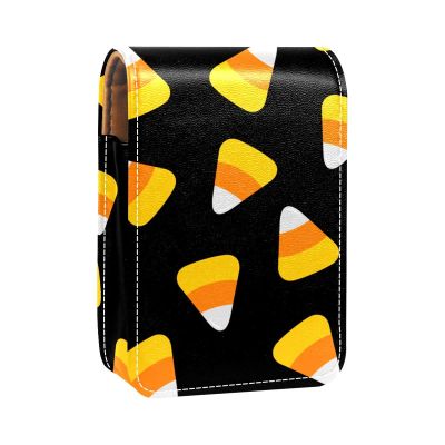 Halloween Candy Corn Black Lip Gloss Holder Lipstick Case, Portable Makeup Bag with Mirror, Mini Lipstick Organizer, Multicolor, 9.5 x 2 x 7 cm / 3.7 x 0.8 x 2.7 in