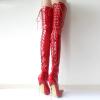 Women’s Sexy Over-the-Knee Thigh-High Boots, 18 cm High Heels, Pointed Toe, Lace-Up, Red, Size 38 view 2
