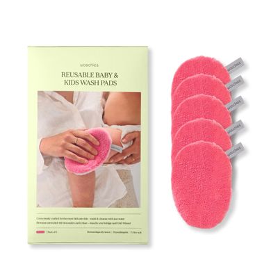 Waschies Baby & Kids Wash Pads, 5-Pack, Pink, Hypoallergenic