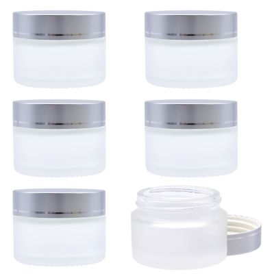 YHSWIN 6-Pack 30 mL Cosmetic Glass Jars, Empty Frosted-Glass Cream Containers, Refillable, with Silver Lids