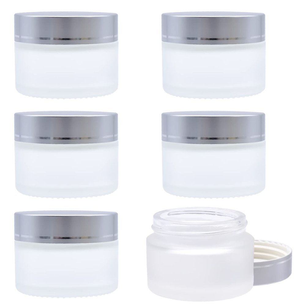 YHSWIN 6-Pack 30 mL Cosmetic Glass Jars, Empty Frosted-Glass Cream Containers, Refillable, with Silver Lids