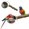 Hanging Stainless Steel Bird Food & Water Bowl with Clip and Branch Perch view 2
