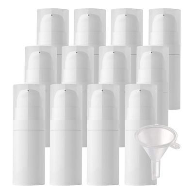 ZEOABSY 48-Pack 10 mL White Plastic Airless Cosmetic Pump Bottles, Non-Refillable