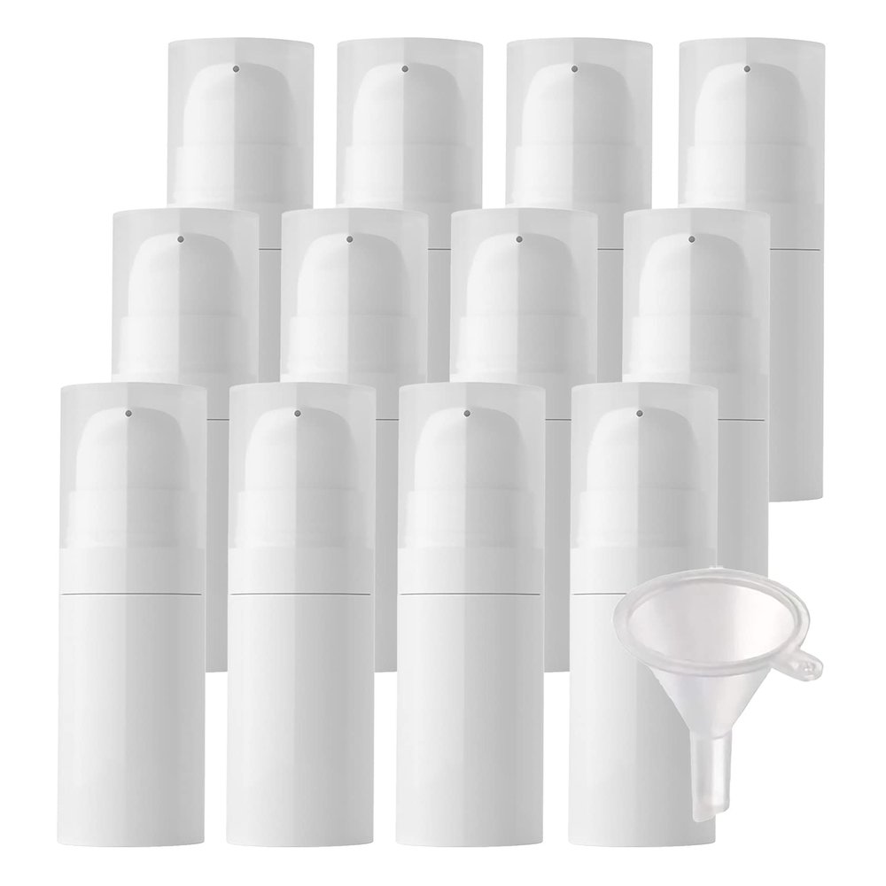 ZEOABSY 48-Pack 10 mL White Plastic Airless Cosmetic Pump Bottles, Non-Refillable