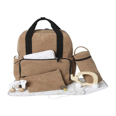 VERTBAUDET Travel Corduroy Diaper Backpack, Hazelnut, One Size