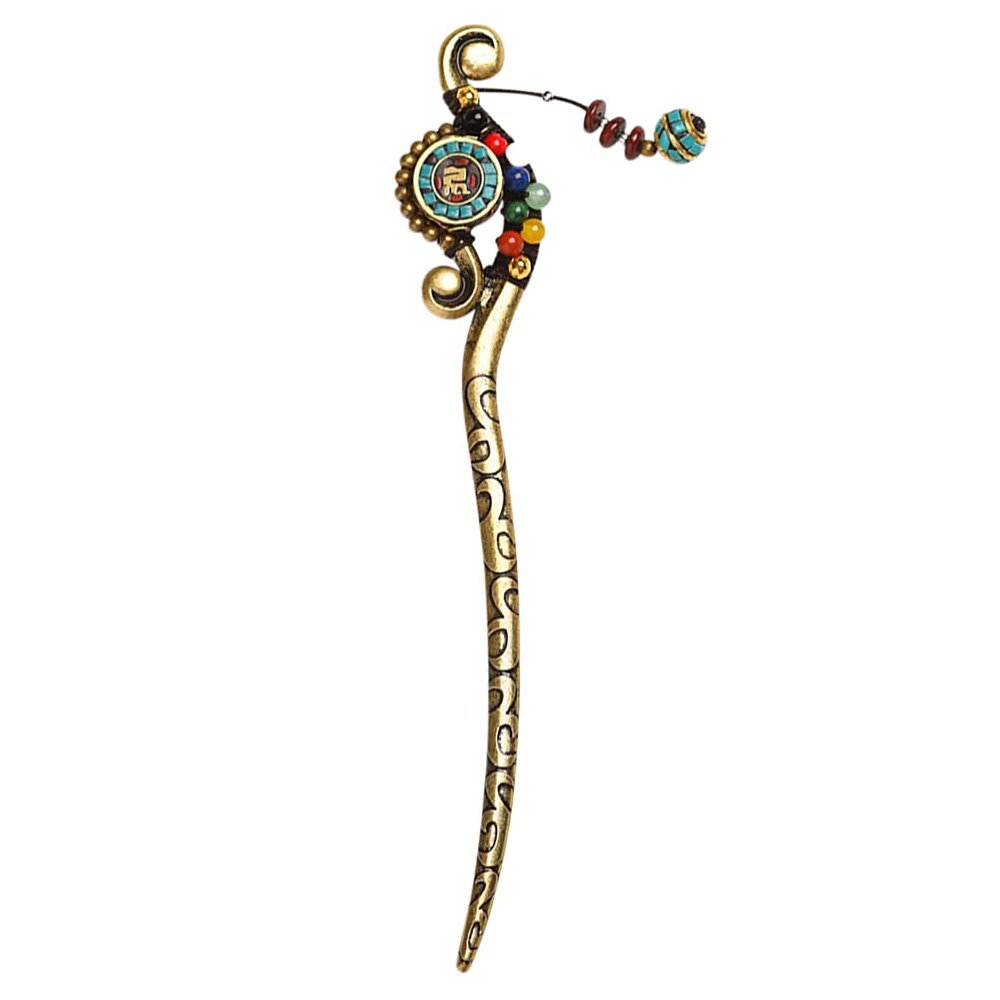 Ethnic-Style Alloy Hair Stick with Tassels, Gold-Colored
