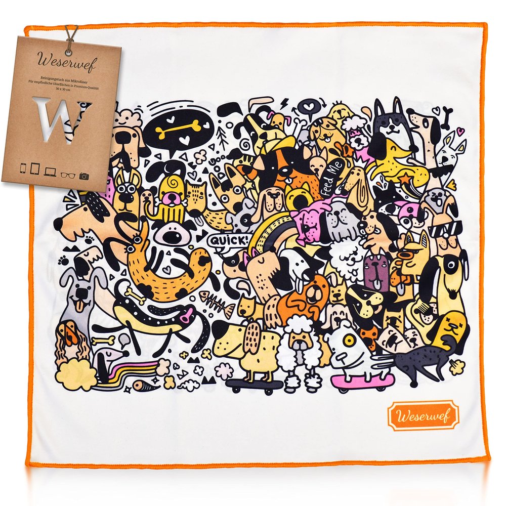 Weserwef XXL Microfiber Glasses Cleaning Cloth, 30 x 30 cm, Funny Dogs