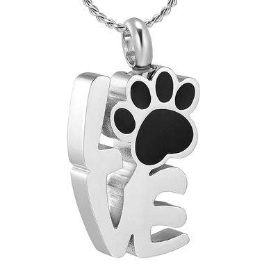 KBFDWEC Pet Cremation Ashes Paw Print Urn Memorial Necklace for Cats and Dogs, Silver