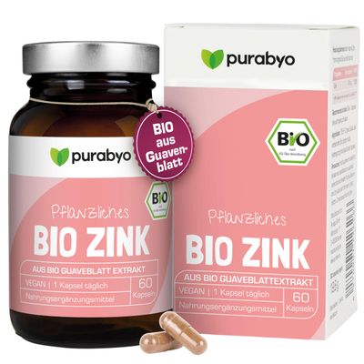 Purabyo Organic Zinc from Organic Guava Leaf Extract | Glass Bottle | High-Dose 10 mg | 100% Daily Requirement | 2-Month Supply | Vegan, Lab-Tested, Made in Germany