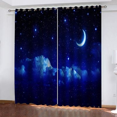 YTSDBB Blackout Curtain for Kids' Room, Blue Starry Sky, W 234 x H 230 cm, 3D Digital Print, Thermal Insulated, 90% Light Blocking