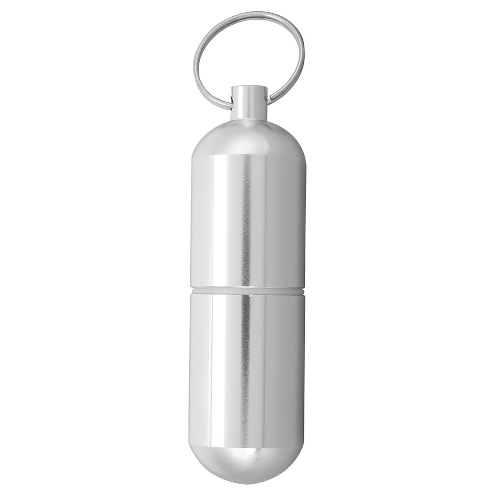 Silver Aluminum Keychain Pill Box for Macala Hydration Capsules and Vitamin E Tablets