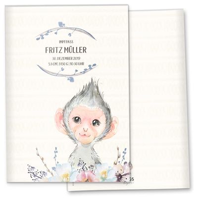 Olgs Jungle Monkey Vaccination Record Cover, 9.3 x 13 cm, Personalized