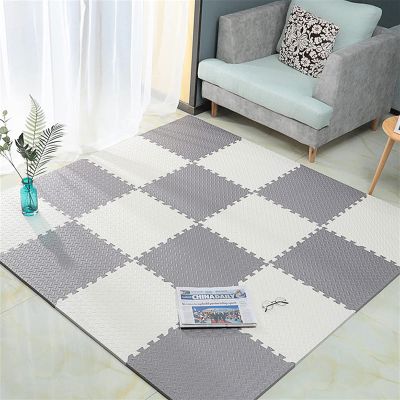 JLCP Kids EVA Foam Play Mat, 50 x 50 cm, 1.6 cm Thick, Interlocking Puzzle Tiles, White + Gray, 4-Pack