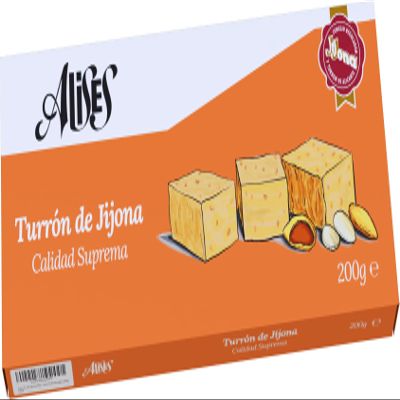 Alises Jijona Turrón, Highest Quality, 100% Natural, Almonds and Honey, Gluten-Free, Lactose-Free, Spanish Nougat, 200 g (Soft)