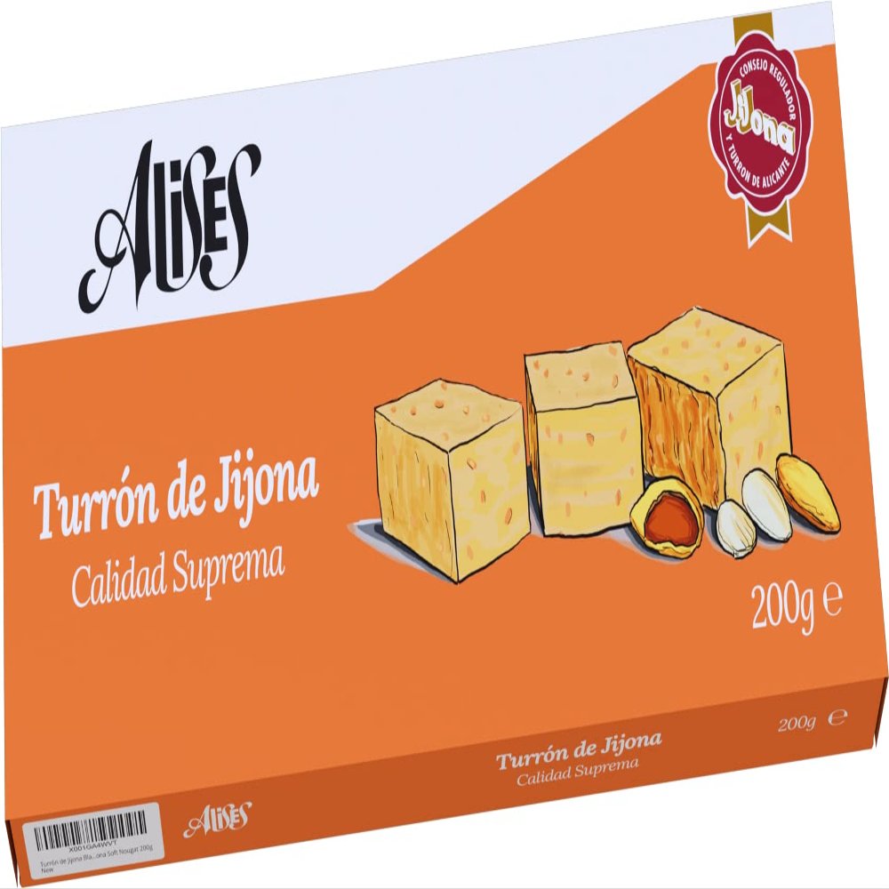 Alises Jijona Turrón, Highest Quality, 100% Natural, Almonds and Honey, Gluten-Free, Lactose-Free, Spanish Nougat, 200 g (Soft)
