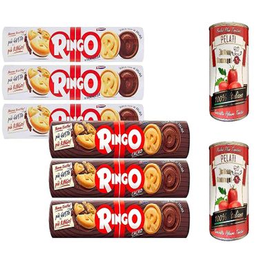Ringo Tubo Biscotti Vanilla and Cocoa Packs, 6 x 165 g + Pelati, 2 x 400 g