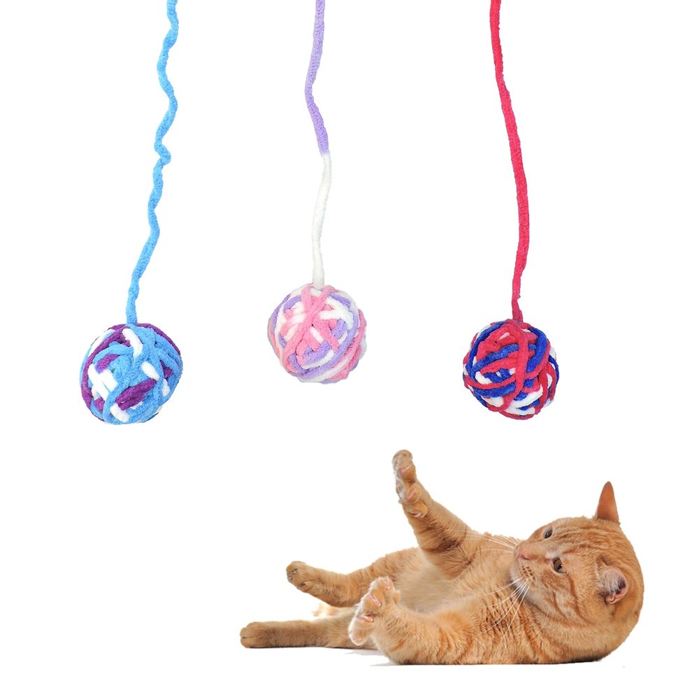 Andiker 3-Pack Cat Toy Wool Balls with Bell and String