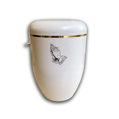 Biodegradable Cream-White Urn with Gold Rim, Personalized Motif and Text
