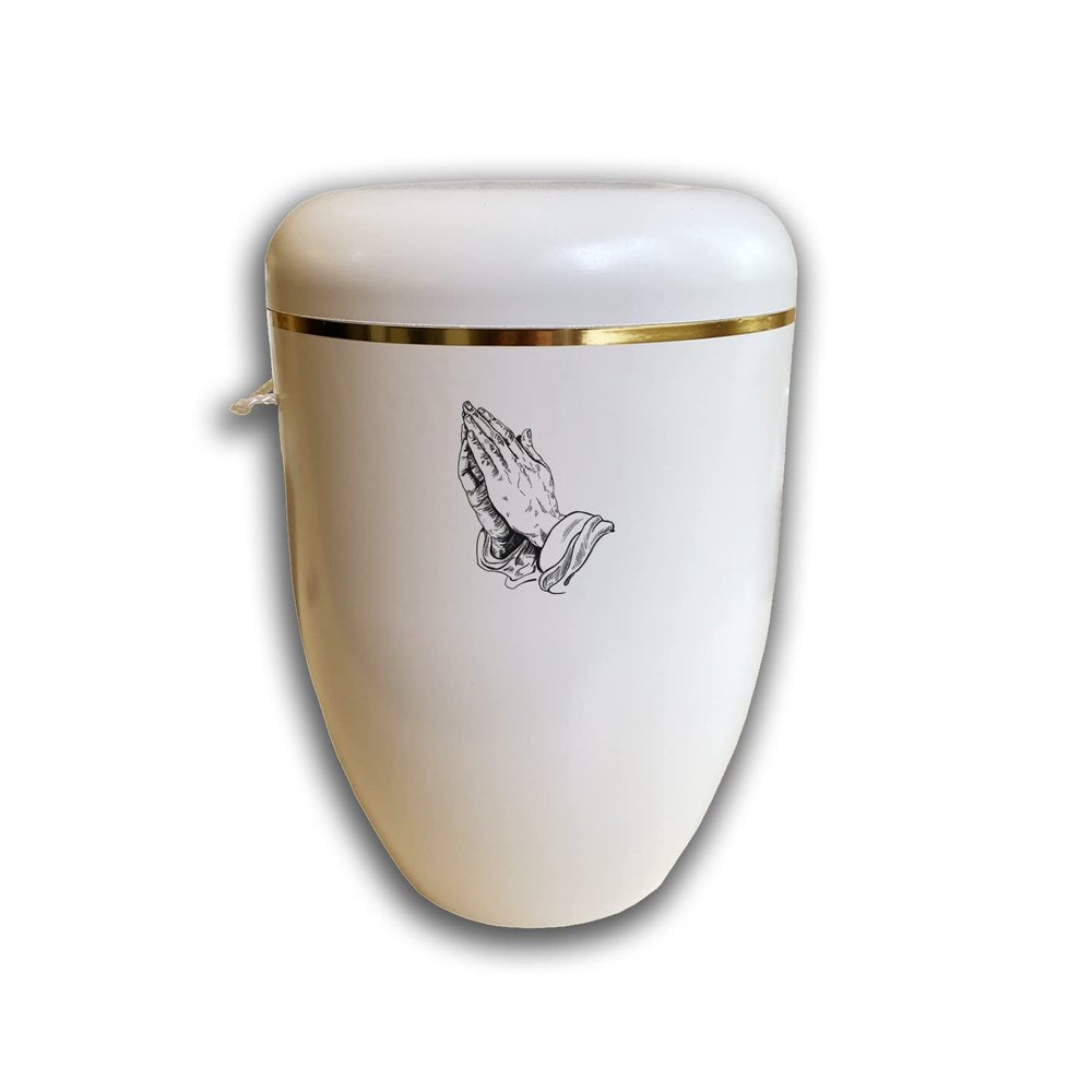 Biodegradable Cream-White Urn with Gold Rim, Personalized Motif and Text