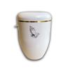 Biodegradable Cream-White Urn with Gold Rim, Personalized Motif and Text view 1