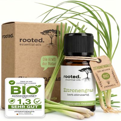 rooted. Organic Lemongrass Essential Oil 10 ml [100% Pure]