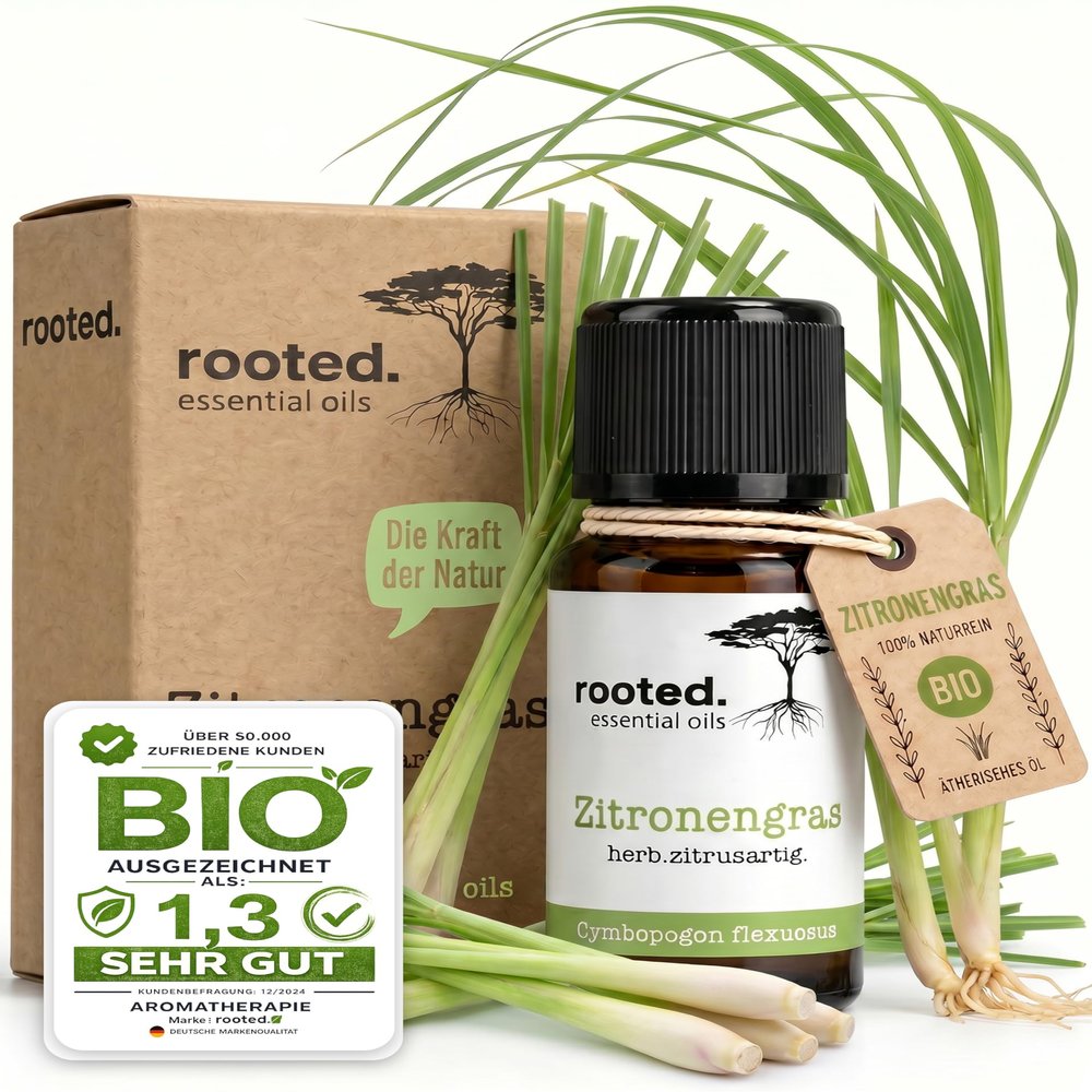 rooted. Organic Lemongrass Essential Oil 10 ml [100% Pure]