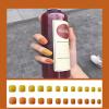 Short Artificial Nail Tips, Dark Coffee, Orange and Yellow Matte, Round Ballet Style, 24 Pieces view 1