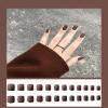 Short Artificial Nail Tips, Dark Coffee, Orange and Yellow Matte, Round Ballet Style, 24 Pieces view 2