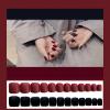 Short Artificial Nail Tips, Dark Coffee, Orange and Yellow Matte, Round Ballet Style, 24 Pieces view 3