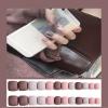 Short Artificial Nail Tips, Dark Coffee, Orange and Yellow Matte, Round Ballet Style, 24 Pieces view 4