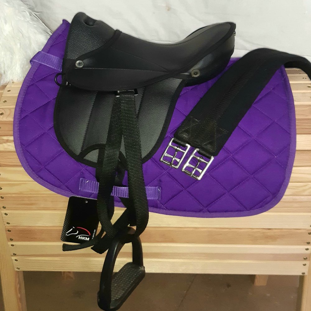 HKM Shetty Saddle Set with Accessories, Black/Purple