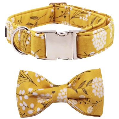 Lionet Paws Dog Collar with Bow Tie, Durable Comfortable Cotton Collar with Metal Clip Buckle, 40–60 cm Neck