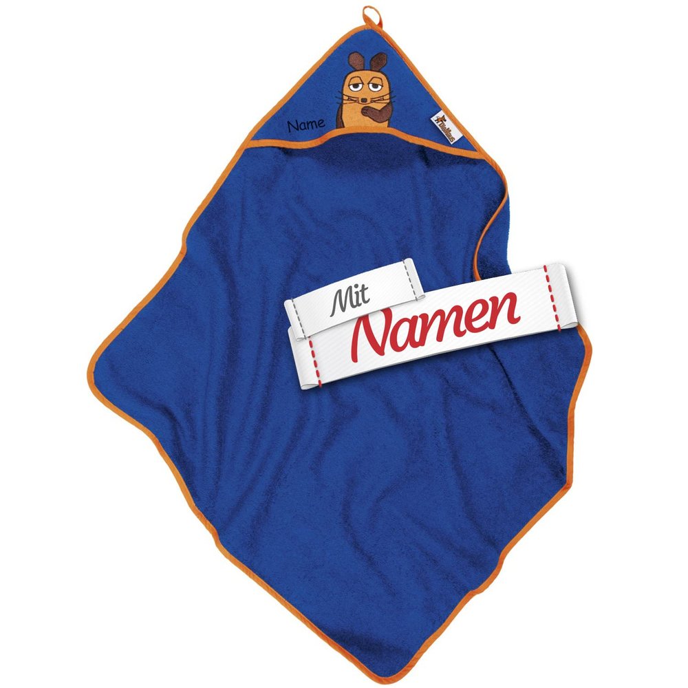LALALO DIE MAUS Hooded Towel with Embroidered Name for Babies and Children