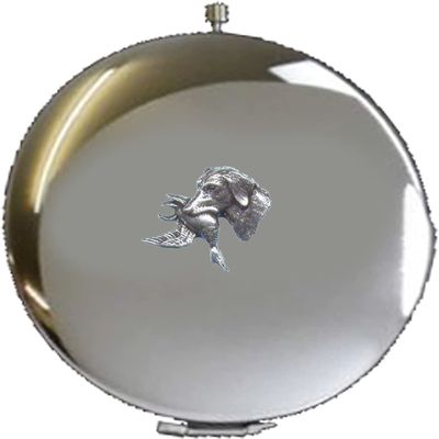 A25 Round Pocket Mirror with Labrador and Duck, Fine English Pewter, Chrome-Plated