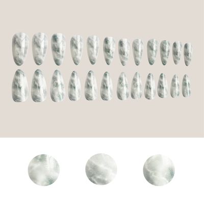 Xushiwanju Short Artificial Nails with Marble and Leopard Print Design, 24 Pieces