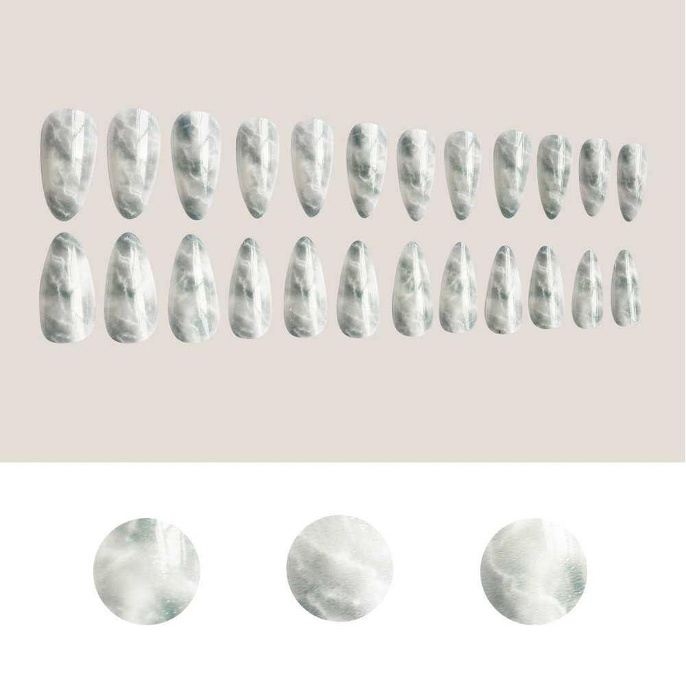 Xushiwanju Short Artificial Nails with Marble and Leopard Print Design, 24 Pieces