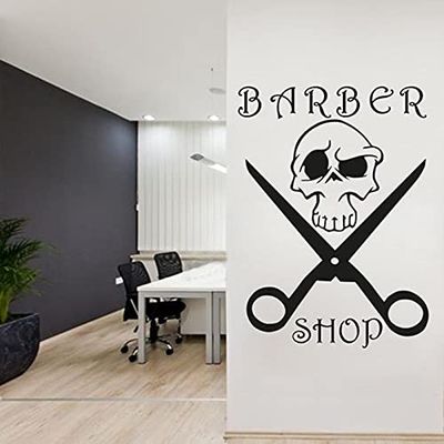 QIANGTOU Barber Wall Decal with Man, Haircut, Face and Tools Logo, 54 x 75 cm